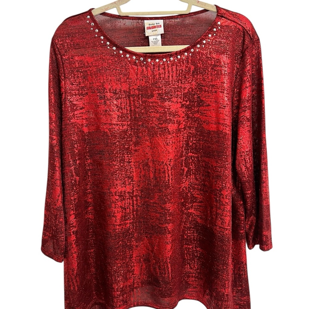 Ruby Rd. Red Metallic Women's Blouse Size PXL